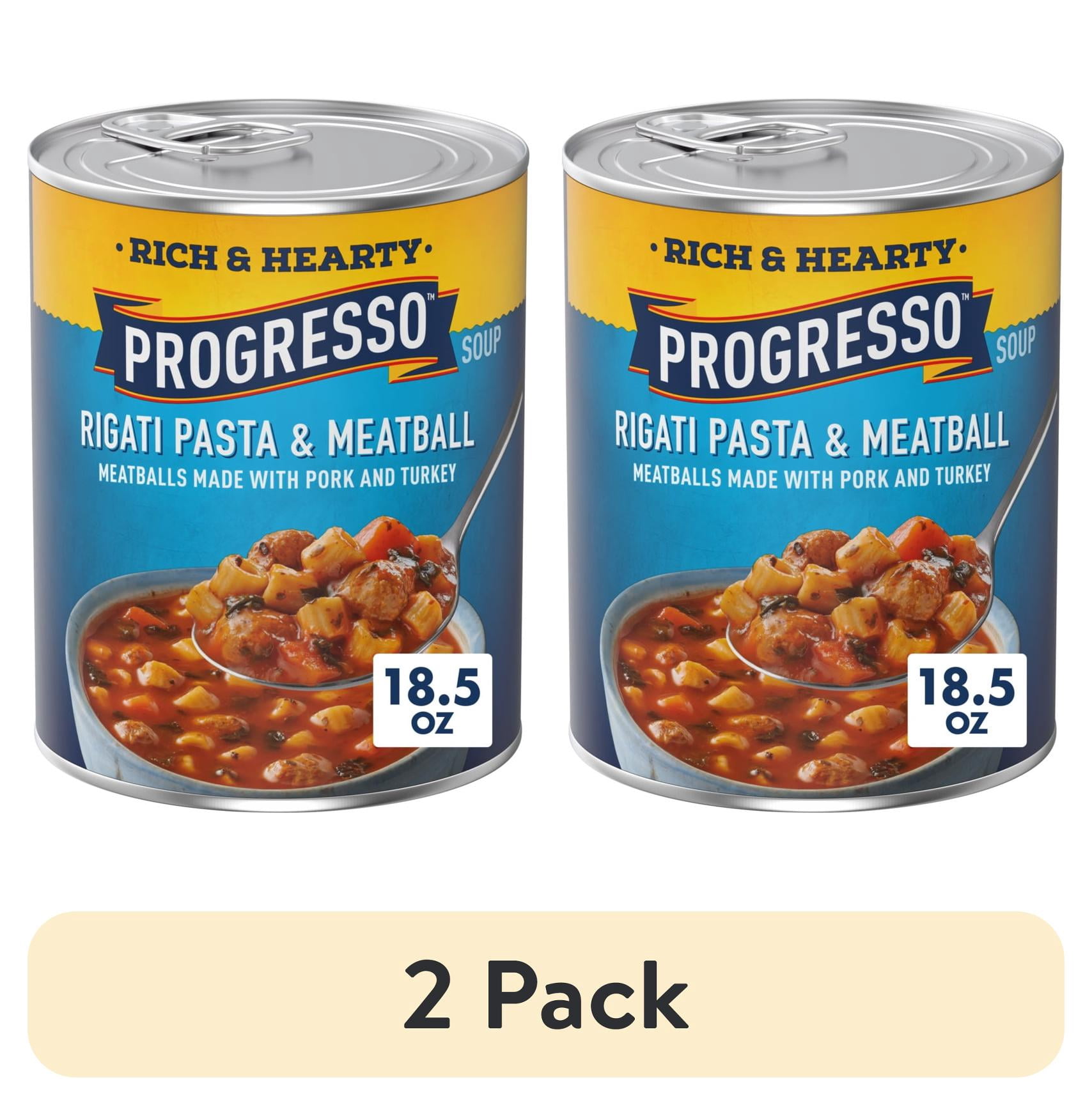 (2 pack) Progresso Rigati Pasta and Meatball Soup, Rich and Hearty Canned Soup, 18.5 oz