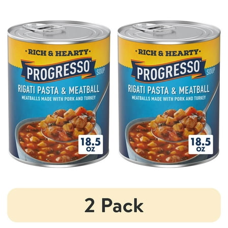 (2 pack) Progresso Rigati Pasta and Meatball Soup, Rich and Hearty Canned Soup, 18.5 oz