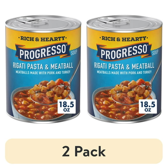 (2 pack) Progresso Rigati Pasta and Meatball Soup, Rich and Hearty Canned Soup, 18.5 oz