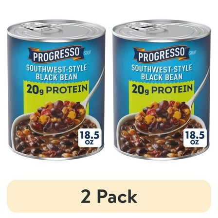 (2 pack) Progresso Southwest-Style Black Bean Protein Soup, Vegetarian, 18.5 oz