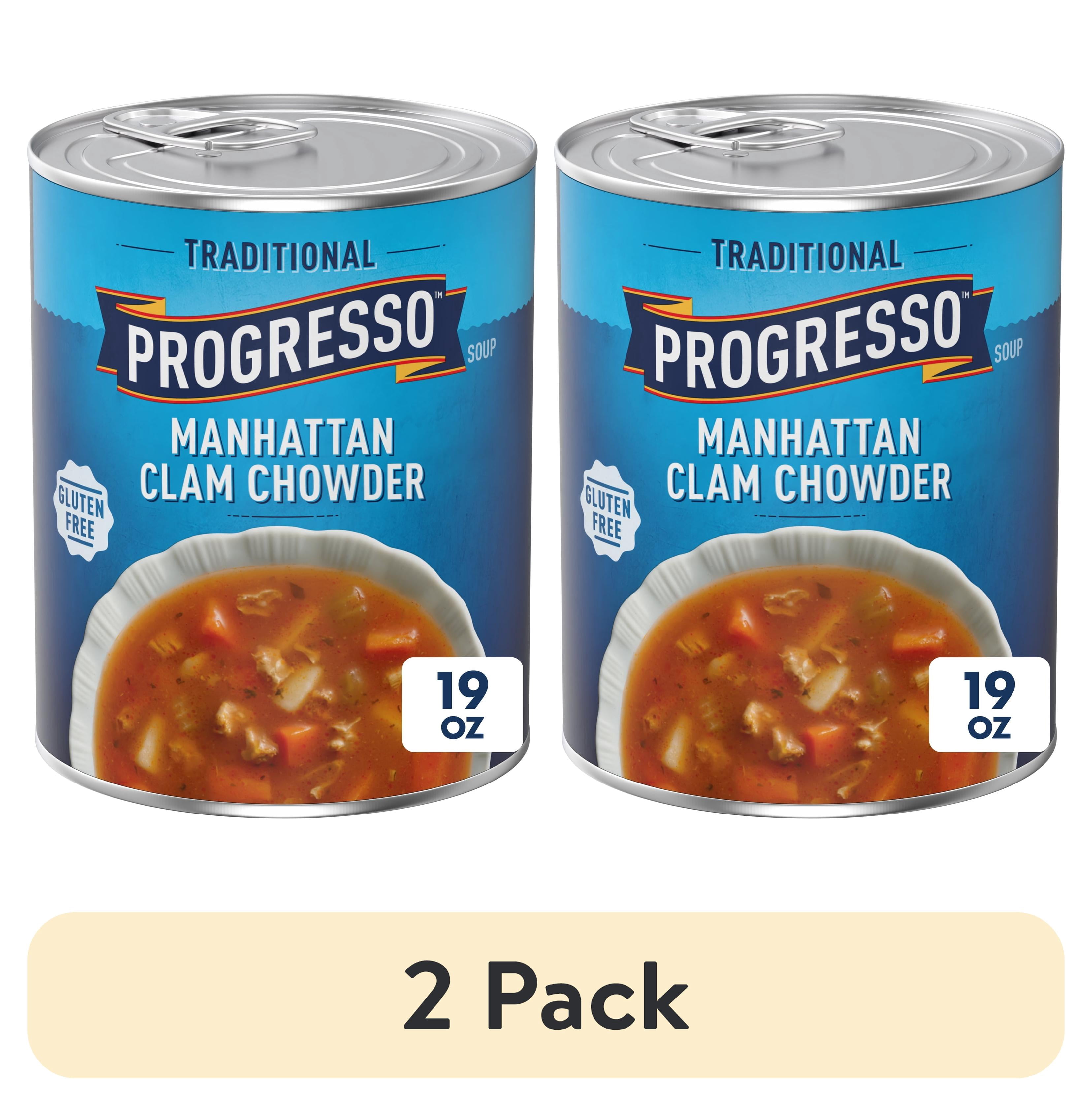 (2 pack) Progresso Traditional, Manhattan Clam Chowder Canned Soup, Gluten Free, 19 oz.