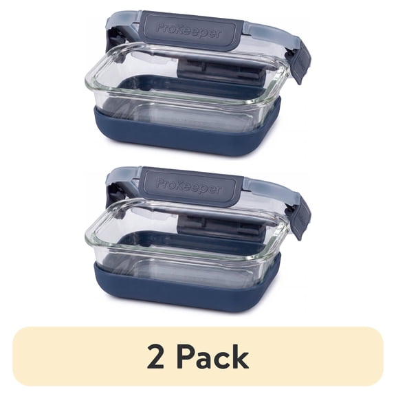(2 pack) Prokeeper+ 1.6 Cup Glass Food Storage Container with Silicone Base, Designed to Help with Pantry Storage and Everyday Organization