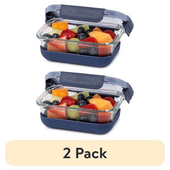 (2 pack) Prokeeper+ 1.6 Cup Glass Food Storage Container with Silicone Base, Designed to Help with Pantry Storage and Everyday Organization