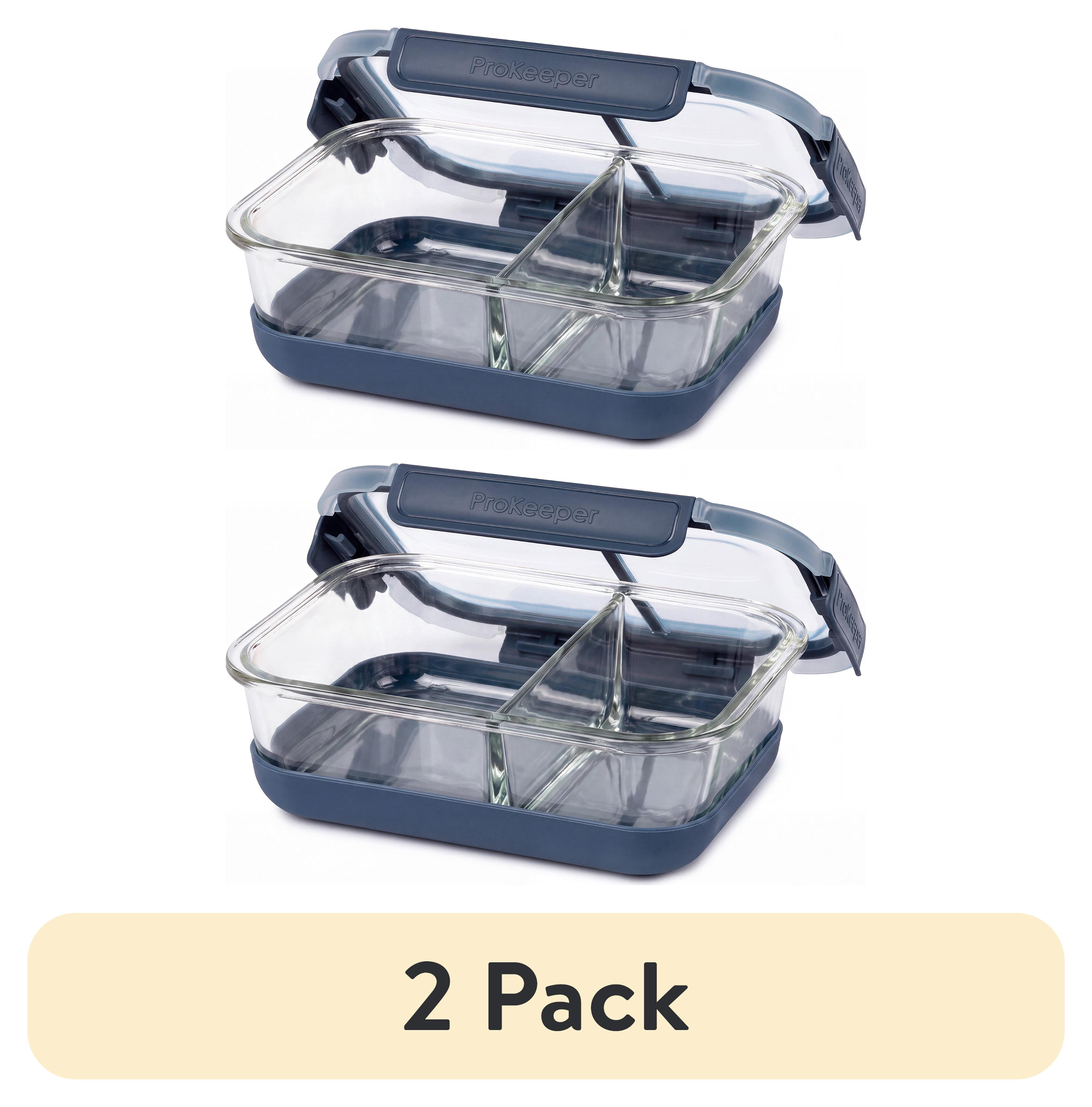(2 pack) ProKeeper+ Borosilicate Glass Lunch and Salad Storage Container with Silicone Base and Snap-Lock Lid