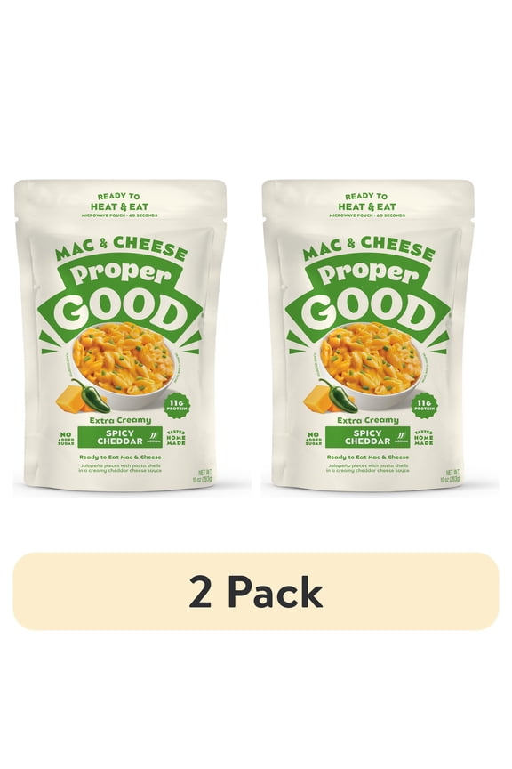 (2 pack) Proper Good Spicy Cheddar Mac and Cheese, Ready in 60 Seconds, Shelf-Stable Meal, 10oz