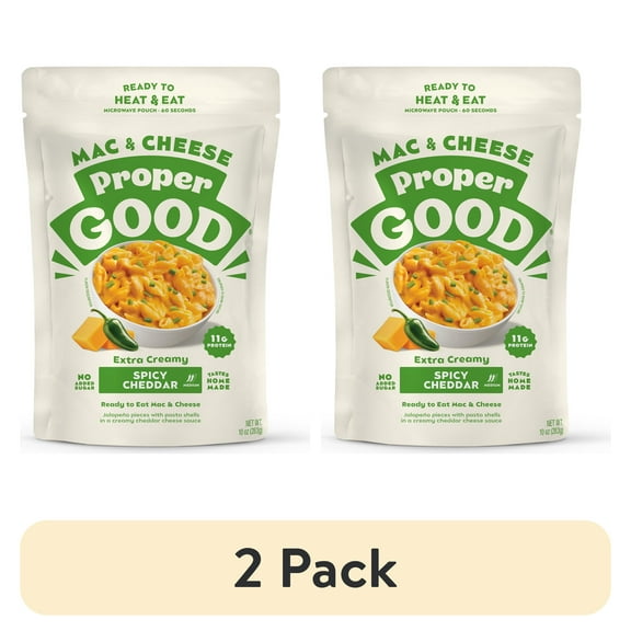 (2 pack) Proper Good Spicy Cheddar Mac & Cheese, Ready in 60 Seconds, Shelf-Stable 10oz Pouch