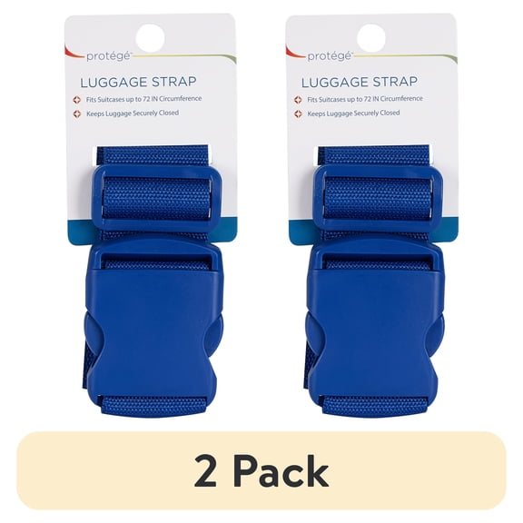 (2 pack) Protege Blue Luggage Strap With Secure Buckle, Fits Up To 72-Inch Suitcases