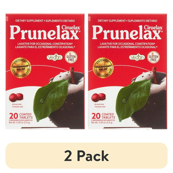 (2 pack) Prunelax Ciruelax Regular Strength Natural Laxative Minitabs with Senna, Vegan & Gluten-Free for Gentle Overnight Relief, 20 Count