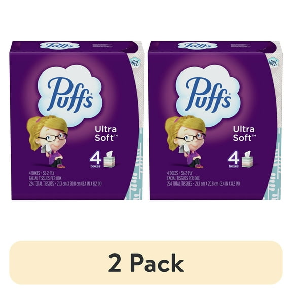 (2 pack) Puffs Ultra Soft Facial Tissues, Cube, 56 Facial Tissues Per Box, 4 Count
