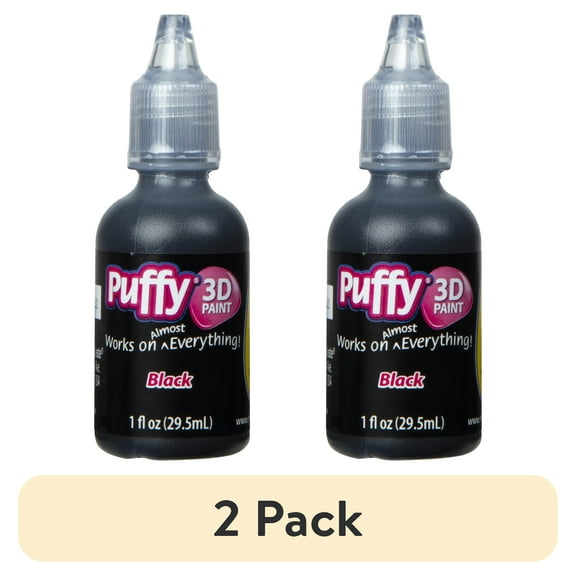 (2 pack) Puffy 3D Puff Paint, Fabric and Multi-Surface, Black, 1 fl oz Liquid Puff