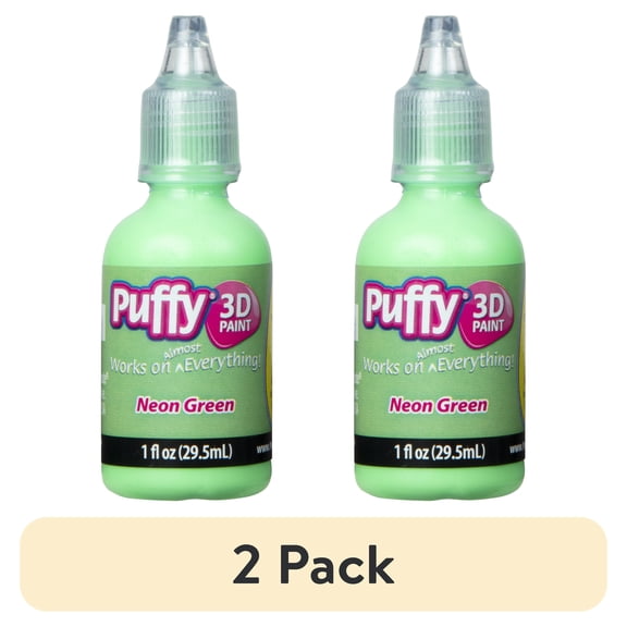 (2 pack) Puffy 3D Puff Paint, Fabric and Multi-Surface, Neon Geen, 1 fl oz Liquid Puff