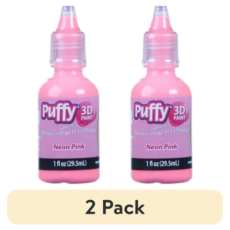 (2 pack) Puffy 3D Puff Paint, Fabric and Multi-Surface, Neon Pink, 1 fl oz Liquid Puff