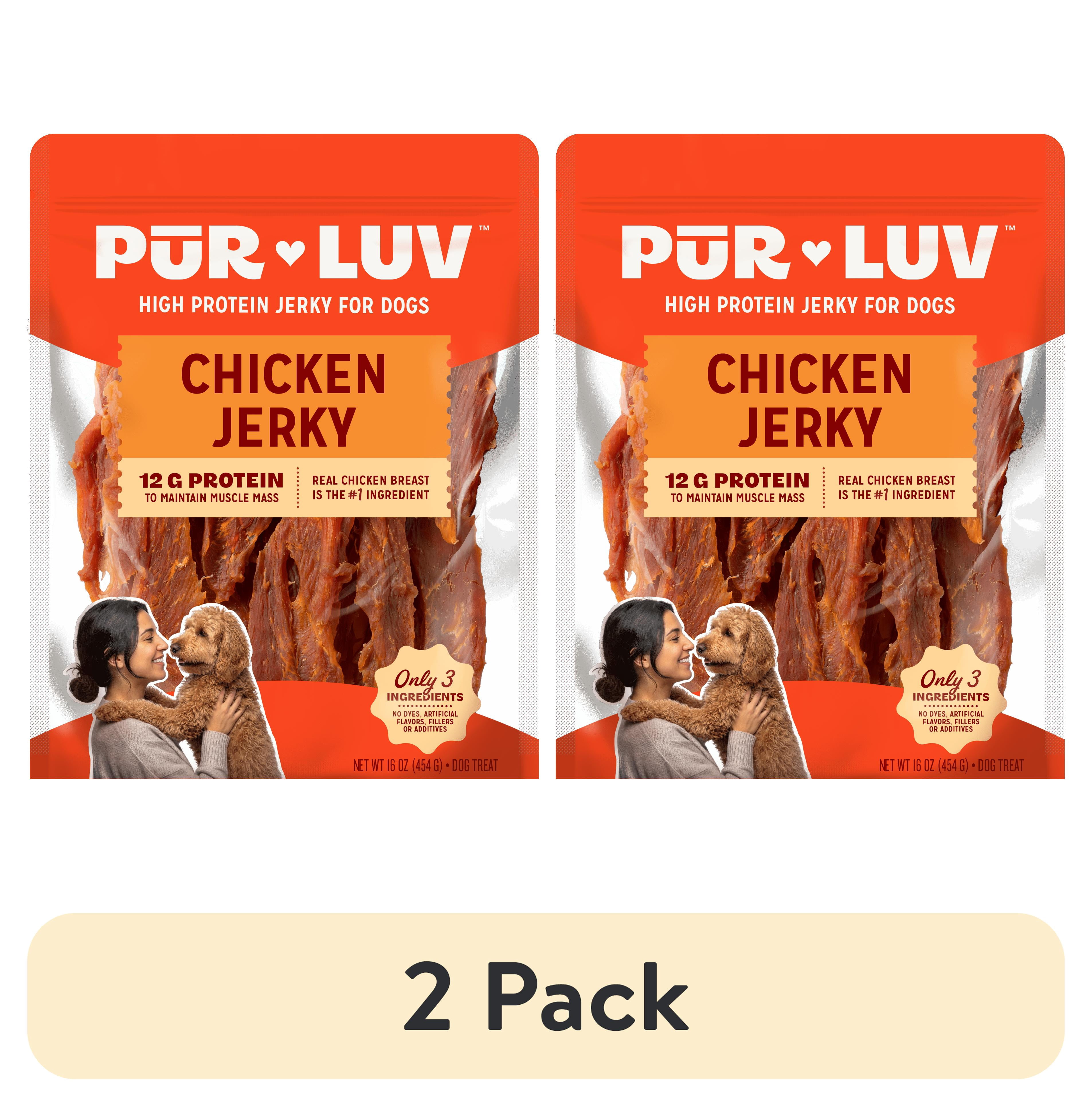 (2 pack) Pur Luv Chicken Jerky Dog Treats for Dogs, Rawhide-Free, Made with Real Chicken Breast, Healthy, Long-lasting and Great Tasting Treat, No Artificial Flavors, Satisfies Dog's Urge to Chew, 16 oz
