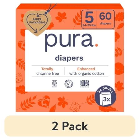 (2 pack) Pura Sensitive Soft Sustainable Baby Diapers Size 5, 60 Count (Choose Your Size and Count)