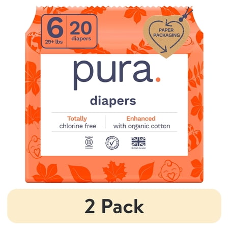 (2 pack) Pura Sensitive Soft Sustainable Baby Diapers Size 6, 20 Count (Choose Your Size and Count)