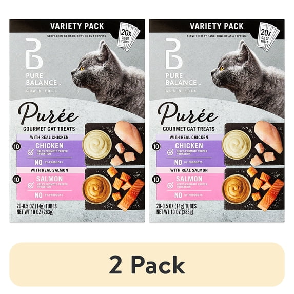 (2 pack) Pure Balance Grain Free Gourmet Wet Cat Treats, Variety Pack, 0.5 oz Tubes, 20 Count