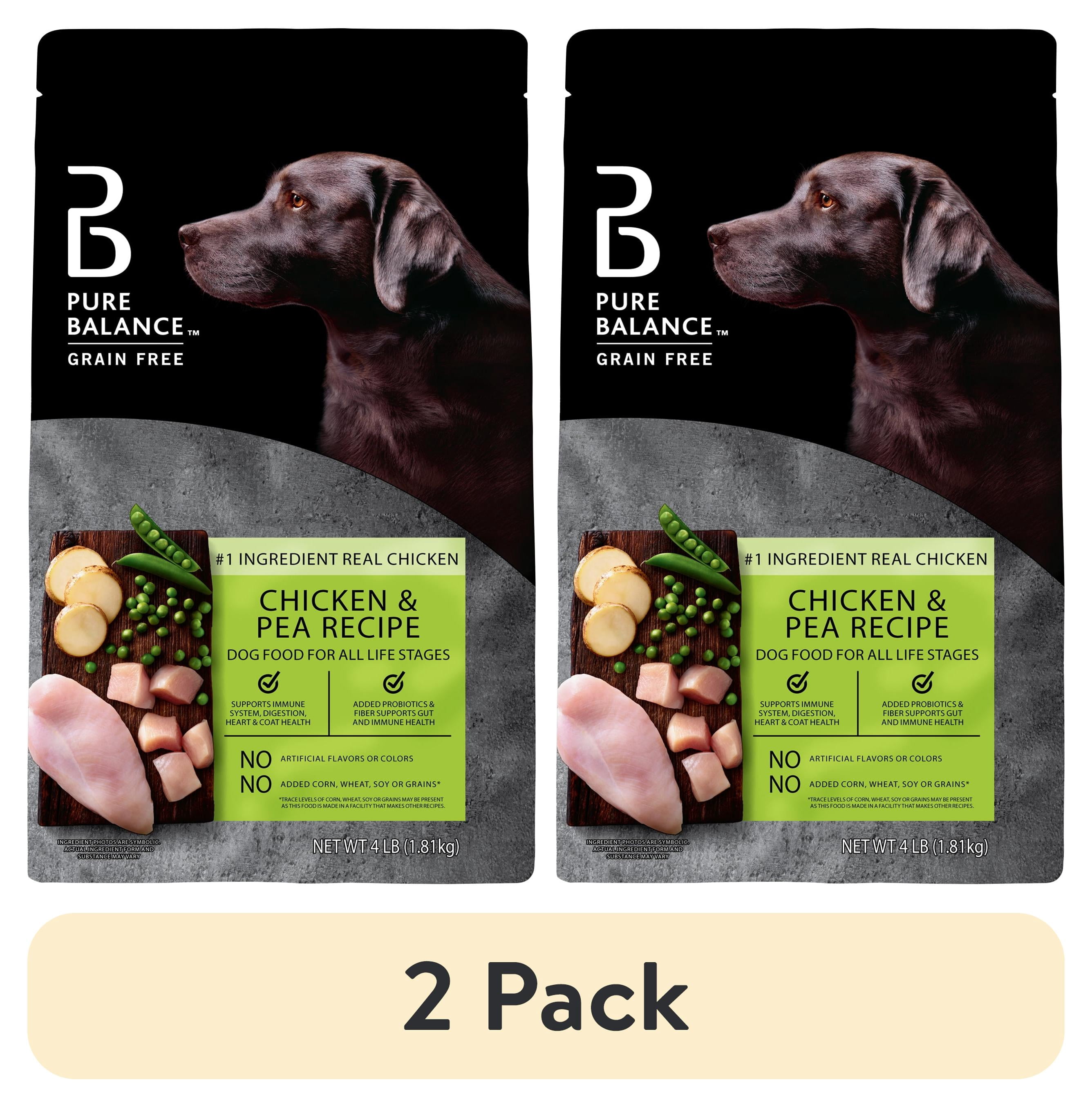 (2 pack) Pure Balance Grain-Free Chicken and Pea Recipe Dry Dog Food, 4 lb