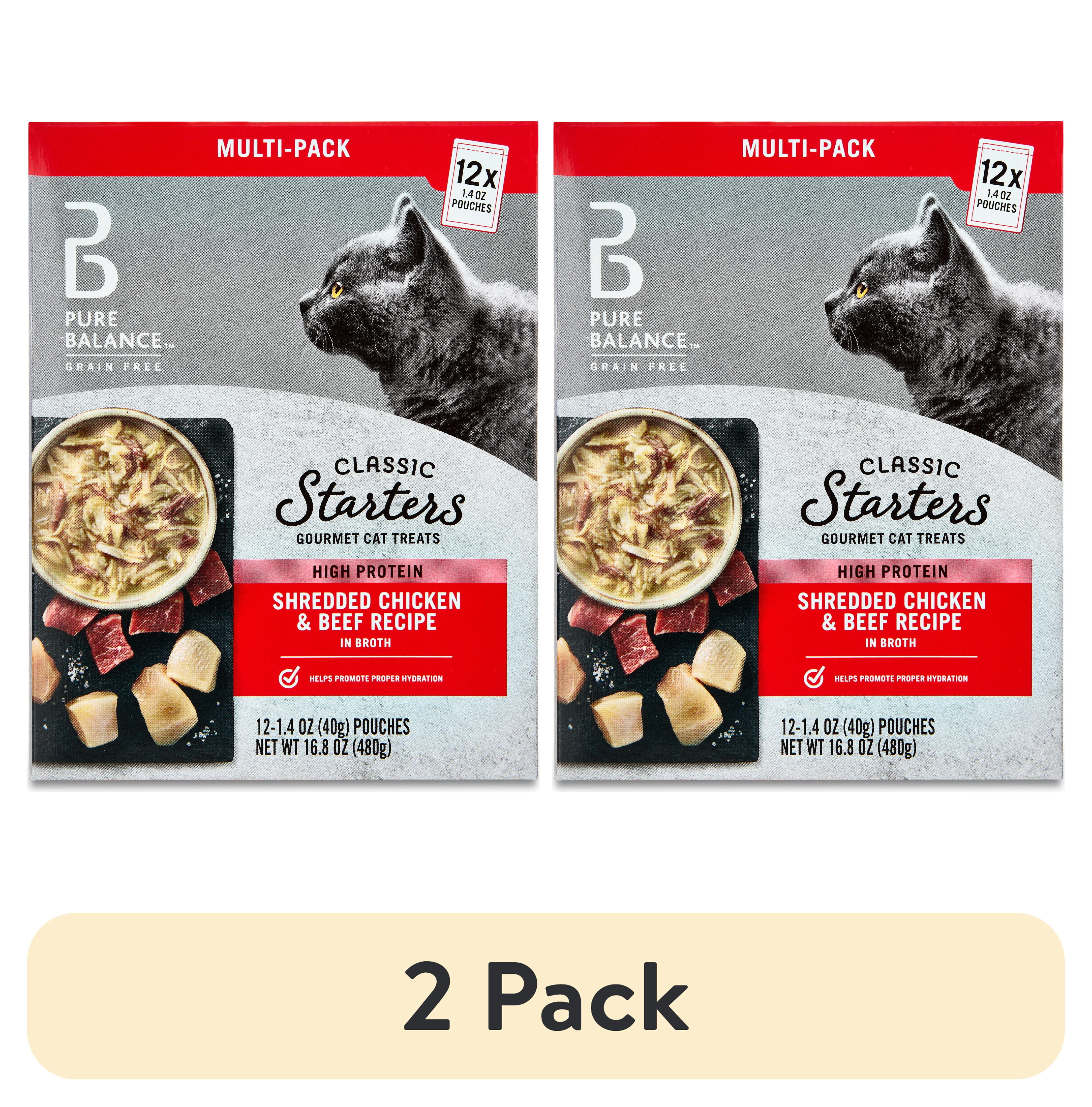 (2 pack) Pure Balance Grain Free Gourmet Wet Cat Treats, Shredded Chicken & Beef Recipe, 1.4 oz Pouches, 12 Count