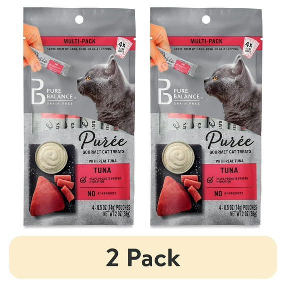 (2 pack) Pure Balance Grain Free Gourmet Wet Cat Treats, Tuna, 0.5 oz Pouches, 4 Count
