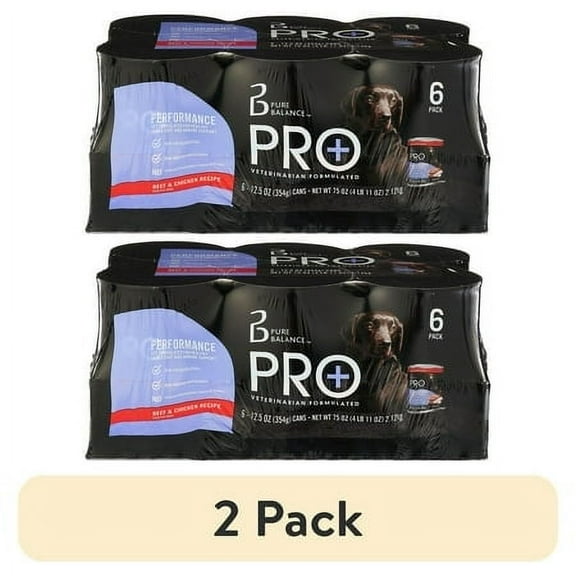 (2 pack) Pure Balance Pro+ Performance Beef & Chicken Recipe Wet Dog Food, 12.5 oz Cans (6 Pack)