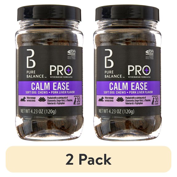 (2 pack) Pure Balance Pro+ Calm Ease for Dogs, Calming Supplement, Pork Liver Flavor, 30 Count Soft Chews