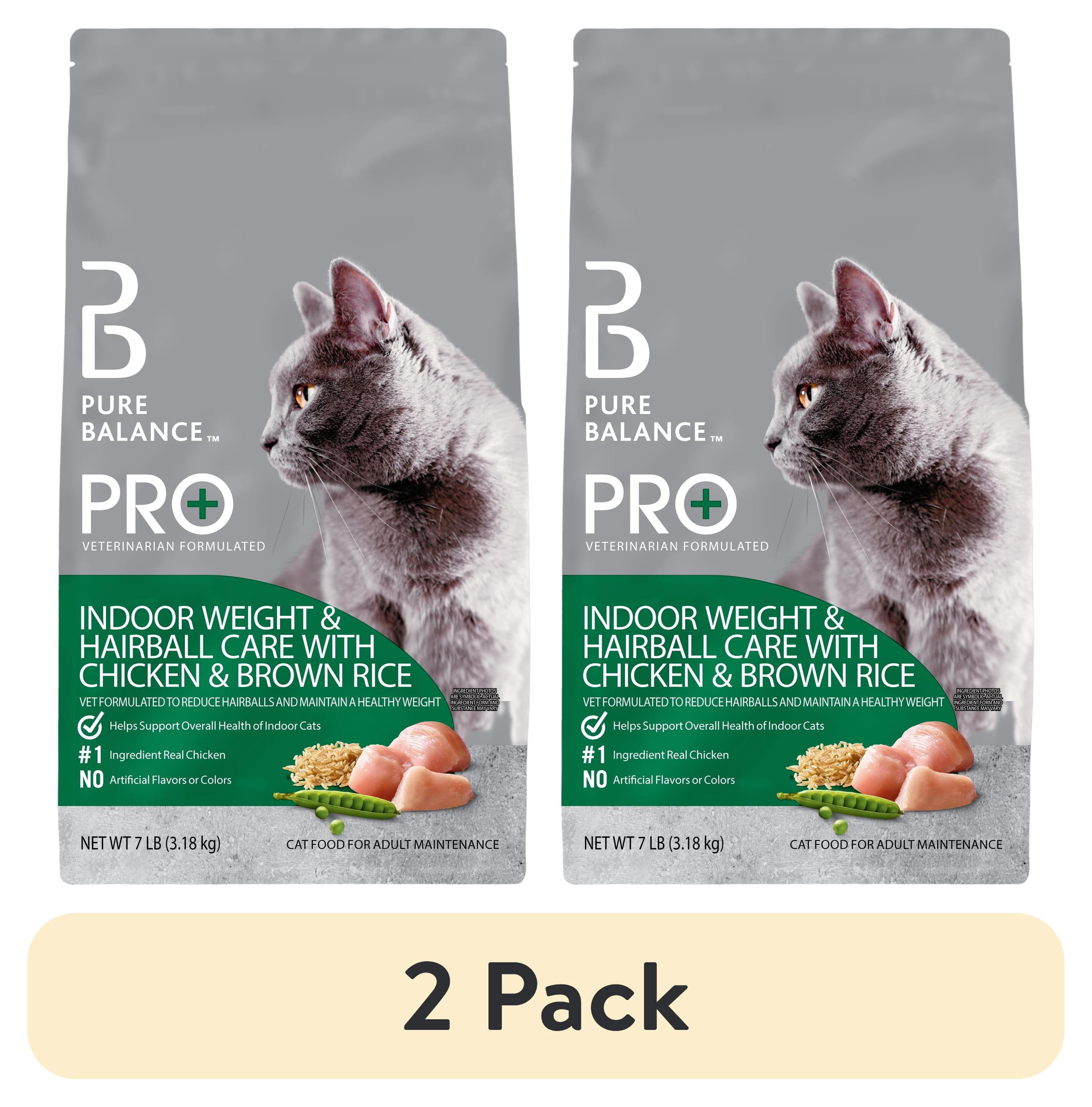 (2 pack) Pure Balance Pro+ Indoor Weight & Hairball Care Chicken & Brown Rice Dry Cat Food, 7 lbs