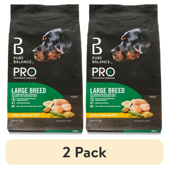 (2 pack) Pure Balance Pro+ Large Breed Chicken and Brown Rice Recipe Dry Dog Food, 30 lb