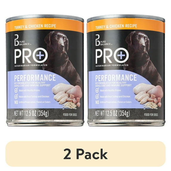 (2 pack) Pure Balance Pro+ Turkey & Chicken Recipe Wet Dog Food for Performance, 12.5 oz Can