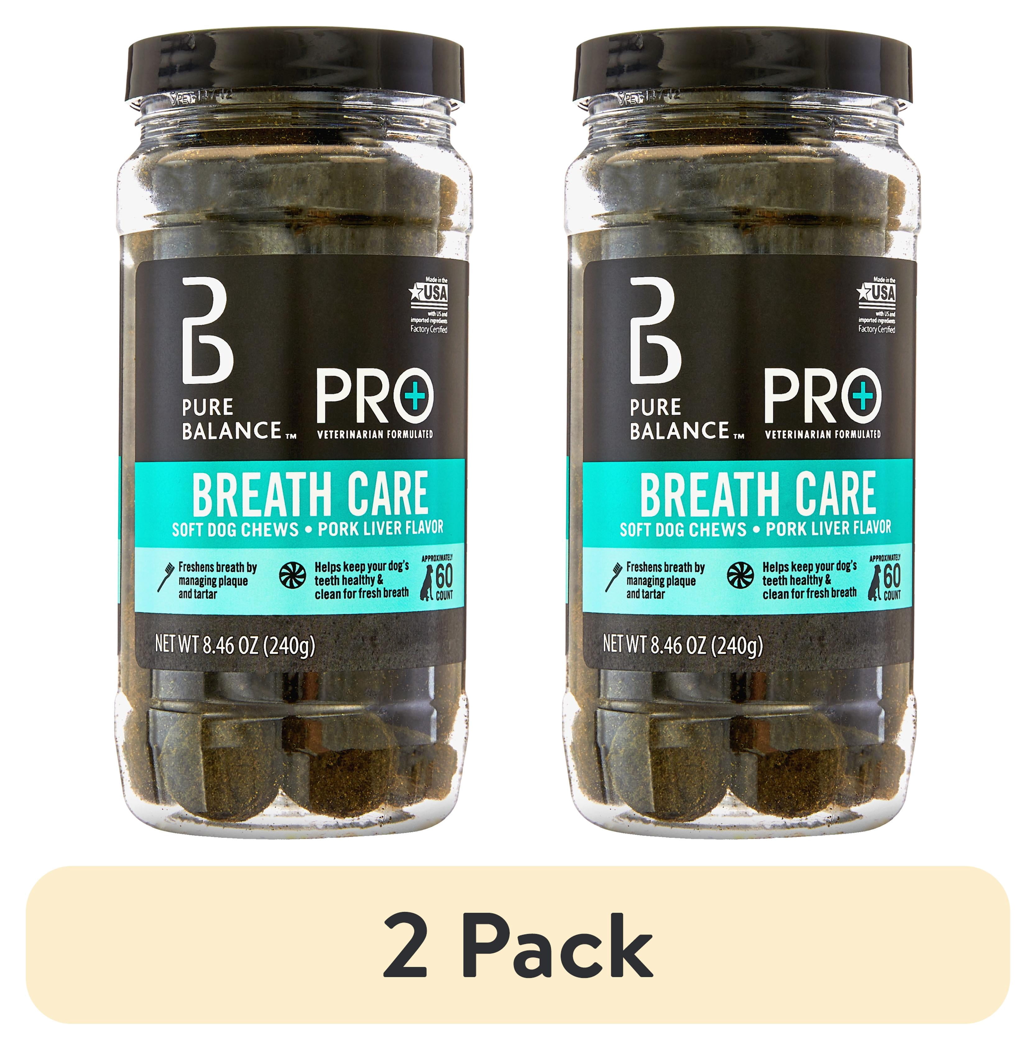(2 pack) Pure Balance Pro+ Veterinarian Formulated Breath Care for Dogs, Plaque and Tartar Fighting, Pork Liver Flavor, 60 Count Soft Chews