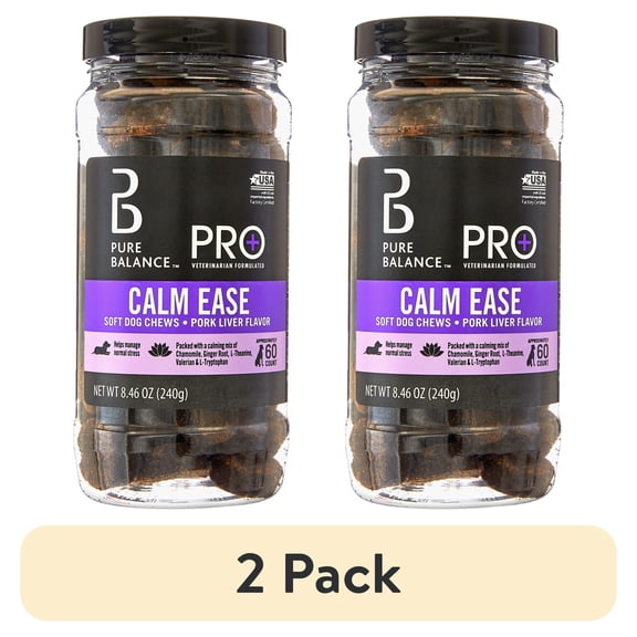(2 pack) Pure Balance Pro+ Veterinarian Formulated Calm Ease for Dogs, Pork Liver Flavor, 60 Count Soft Chews
