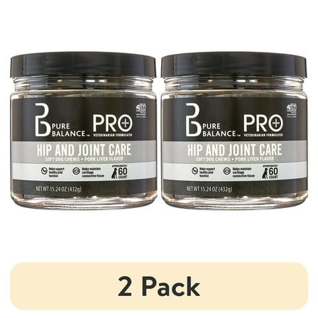 (2 pack) Pure Balance Pro+ Veterinarian Formulated Flex Care for Dogs, Glucosamine Chondroitin Hip & Joint Care, Dog, Pork Liver Flavor, 60 Count Soft Chews