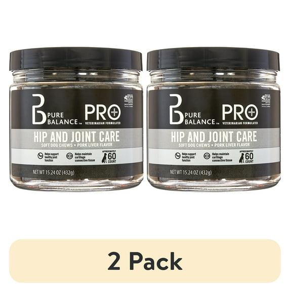 (2 pack) Pure Balance Pro+ Veterinarian Formulated Flex Care for Dogs, Glucosamine Chondroitin Hip & Joint Care, Dog, Pork Liver Flavor, 60 Count Soft Chews