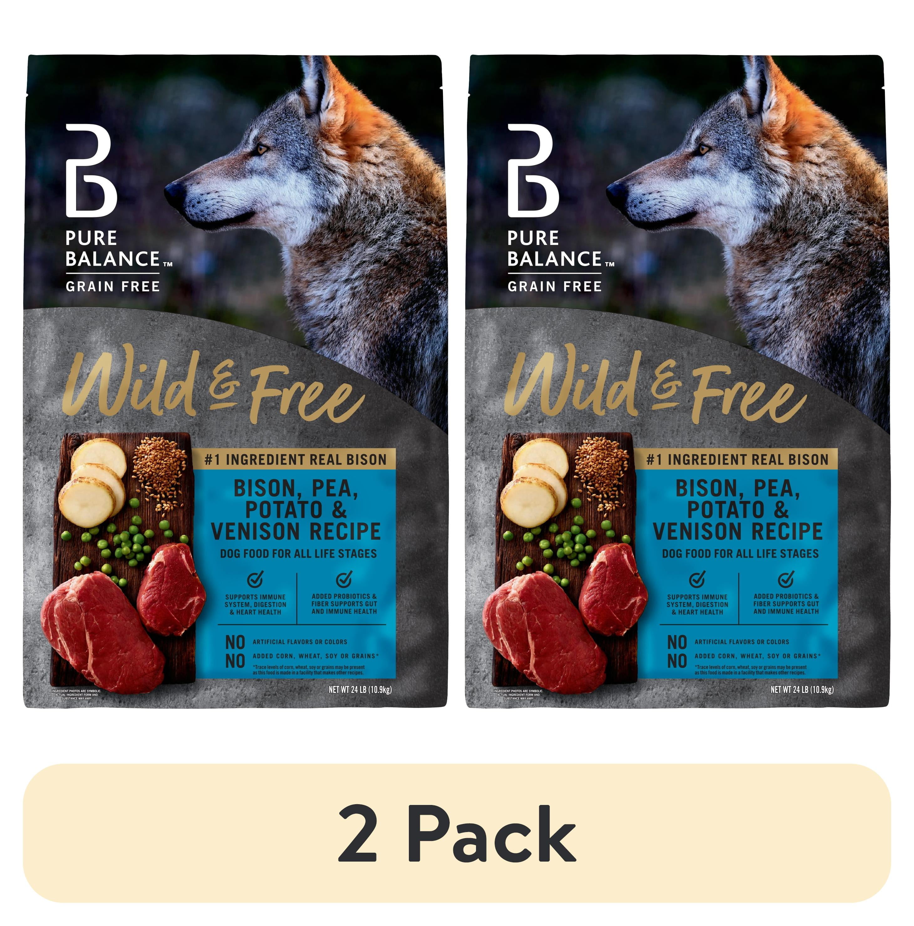 (2 pack) Pure Balance Wild & Free Grain-Free Bison, Pea, Potato & Venison Recipe Dry Dog Food, 24 lbs