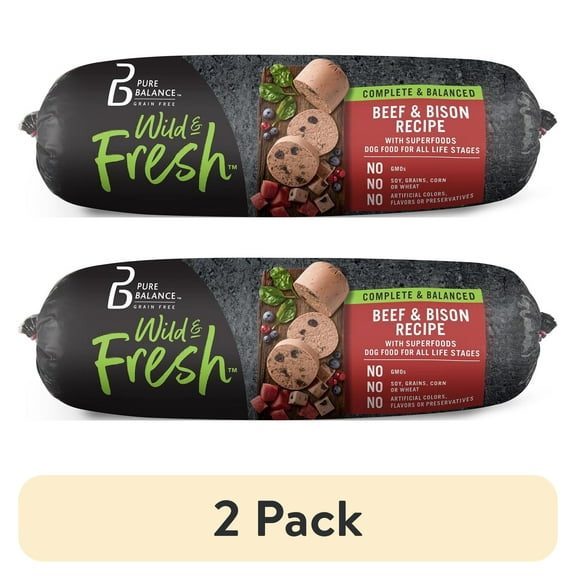 (2 pack) Pure Balance Wild & Fresh Dog Food, Beef & Bison Recipe, Rolled Chub, Dog Food For All Lifestages, 2 lb