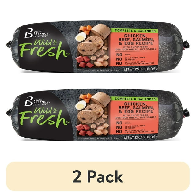 (2 pack) Pure Balance Wild & Fresh Dog Food, Chicken, Beef, Salmon & Egg Recipe with Superfoods, 2 lb