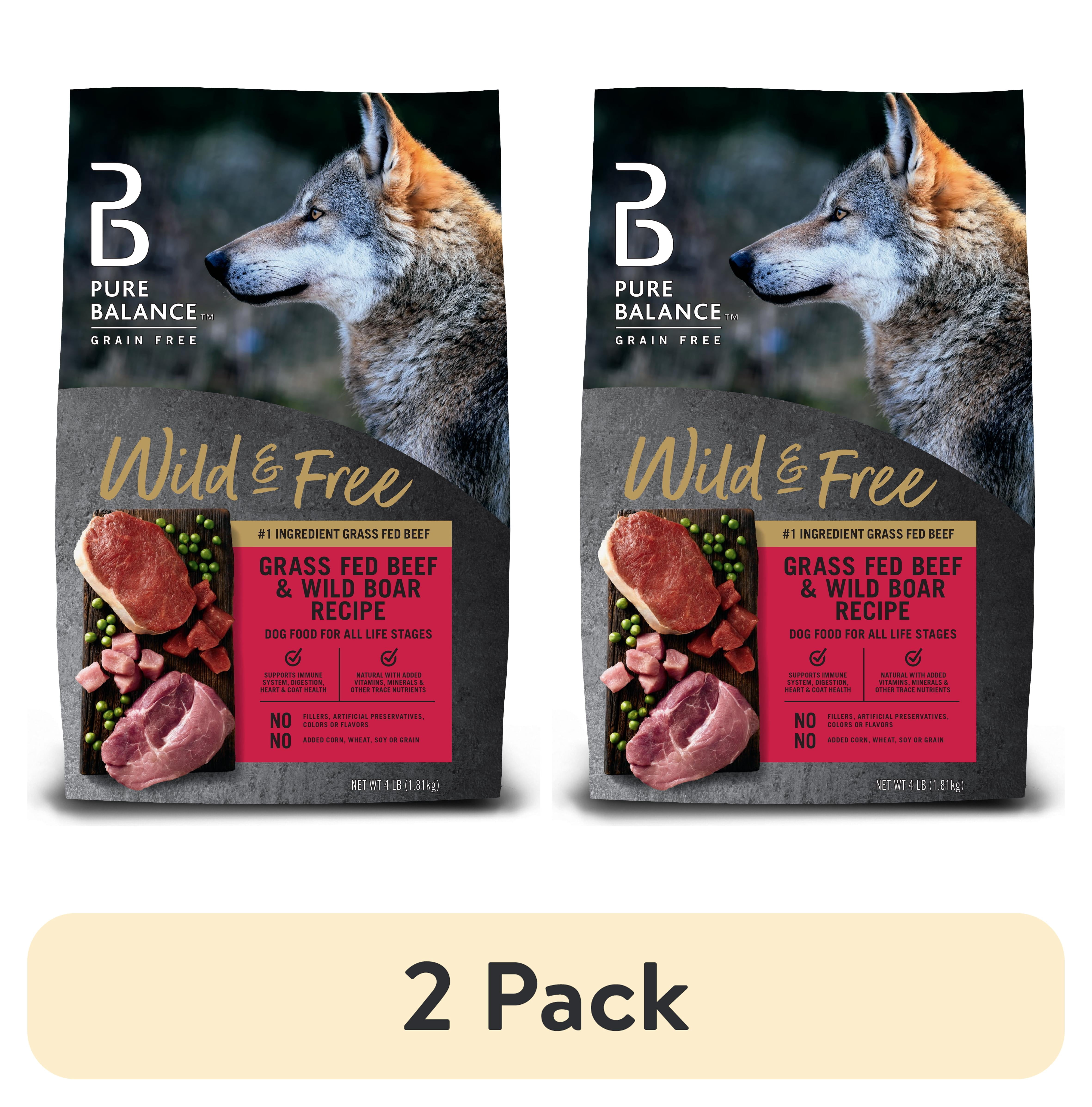 (2 pack) Pure Balance Wild and Free Grass Fed Beef and Wild Boar Recipe Grain Free Dry Dog Food, 4 lb