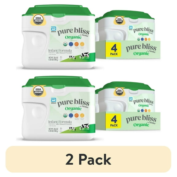 (2 pack) Pure Bliss by Similac Organic Powder Baby Formula, USDA-Certified Organic, 20.6-oz Tub, Pack of 4