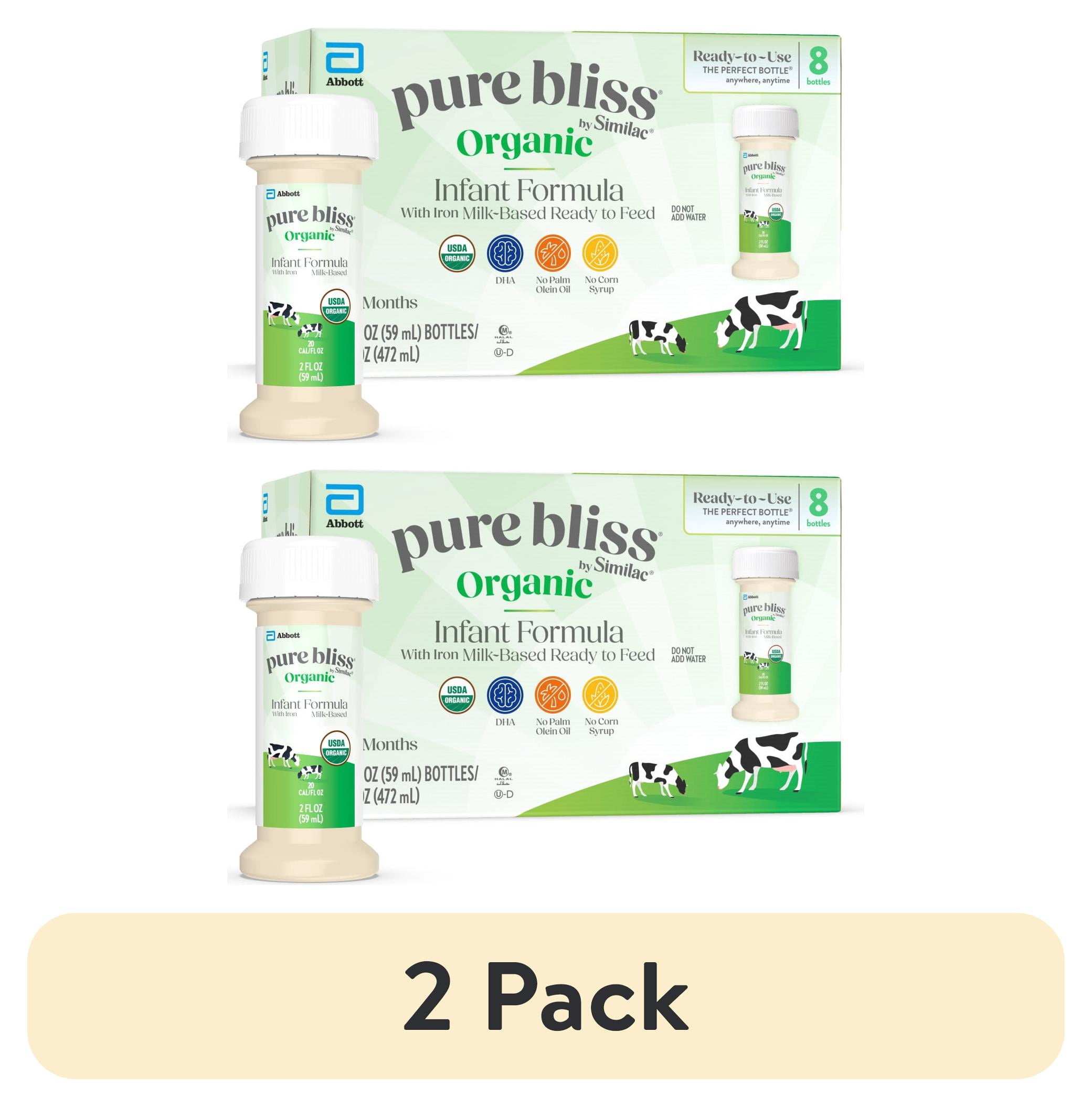 (2 pack) Pure Bliss by Similac Organic Ready-to-Feed Baby Formula, USDA-Certified Organic, 2-fl-oz Bottle, Pack of 8