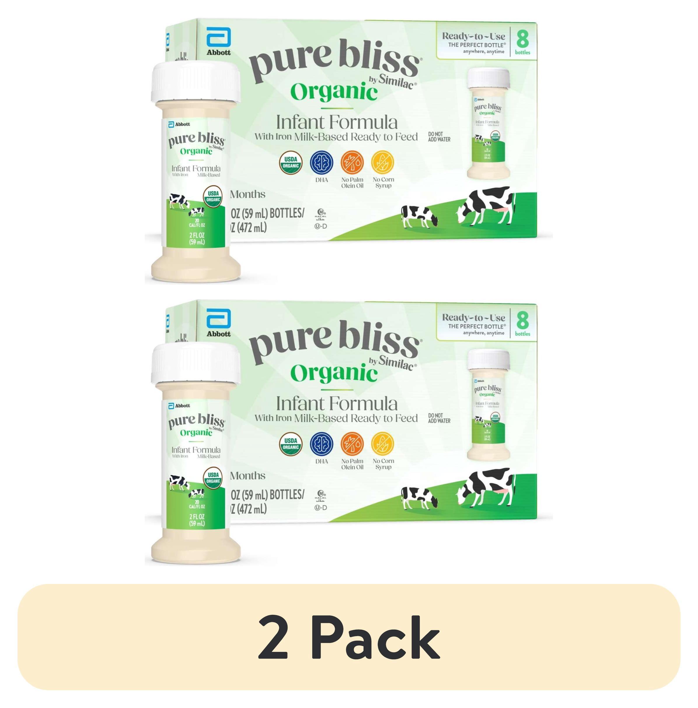 (2 pack) Pure Bliss by Similac Organic Ready-to-Feed Baby Formula, USDA Certified Organic, 2-fl-oz Bottle, Pack of 8