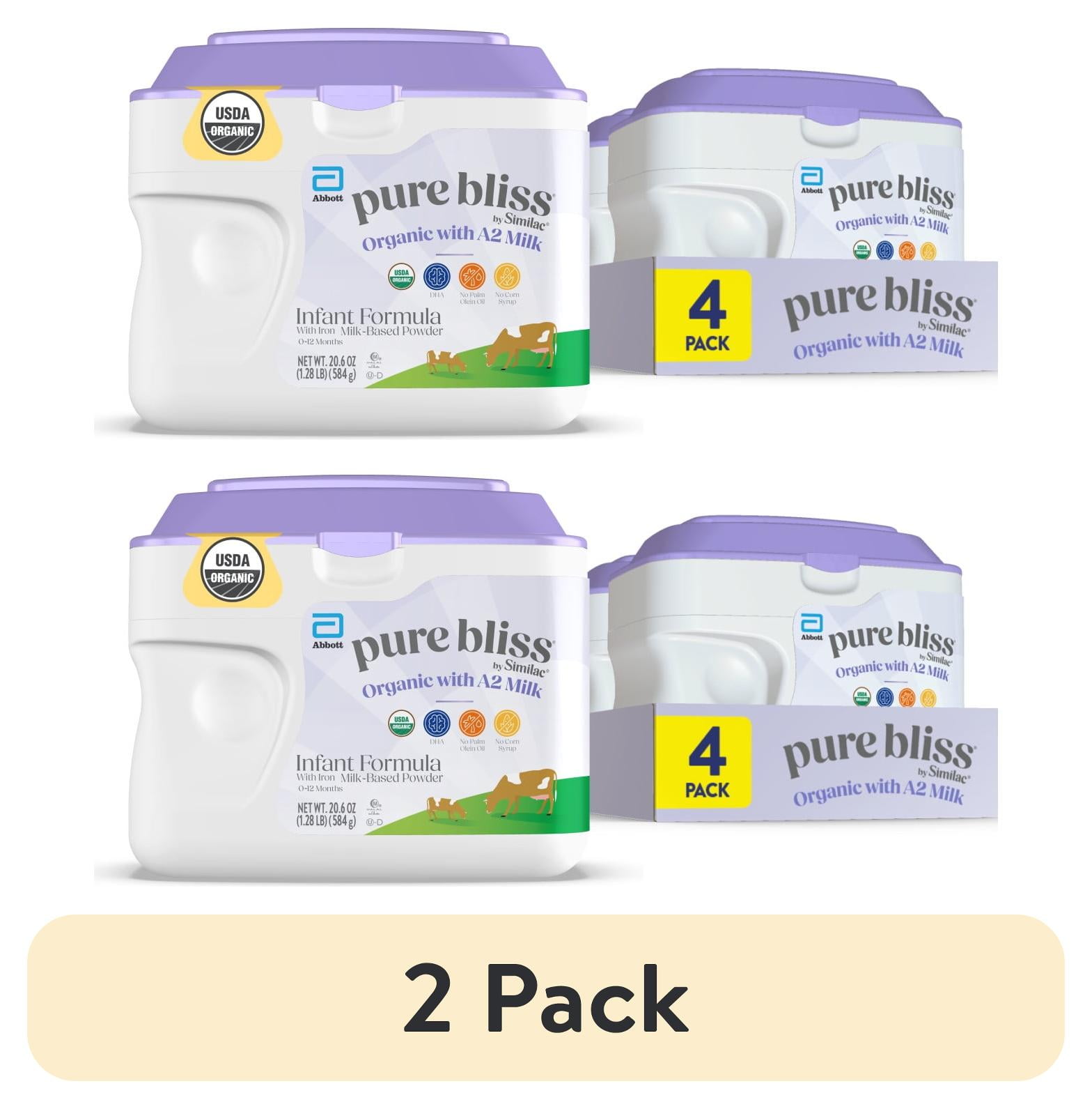 (2 pack) Pure Bliss by Similac Organic with A2 Milk Powder Baby Formula, Easy to Digest, 20.6-oz Tub, Pack of 4