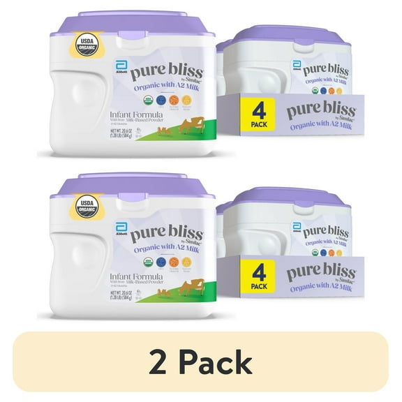 (2 pack) Pure Bliss by Similac Organic with A2 Milk Powder Baby Formula, Easy to Digest, 20.6-oz Tub, Pack of 4