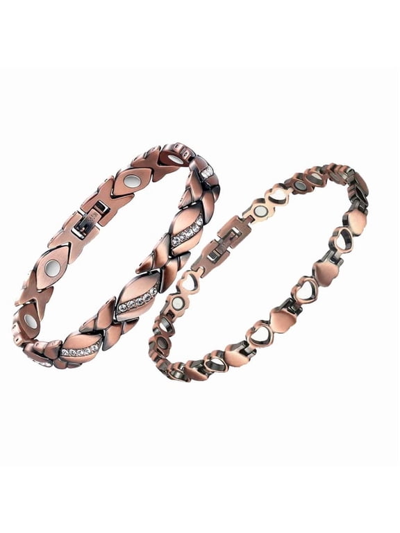 2 pack Pure Copper Bracelets for Women,Ultra Magnetic Bracelets for Women with 3500 Gauss Magnets,Crystal Valentine's Day Jewelry Gift, Sizing Tool-BBALEWANPE