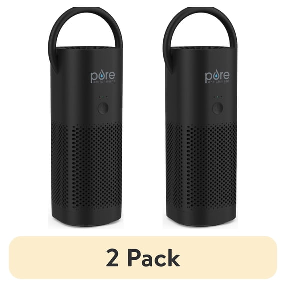 (2 pack) Pure Enrichment PureZone Mini Portable Air Purifier - Cordless True HEPA Filter Cleans Air & Eliminates 99.97% of Dust, Odors, & Allergens Close to You - Cars, School, & Office (Black)