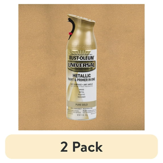 (2 pack) Pure Gold, Rust-Oleum Universal All Surface Interior/Exterior Metallic Spray Paint, 11 oz