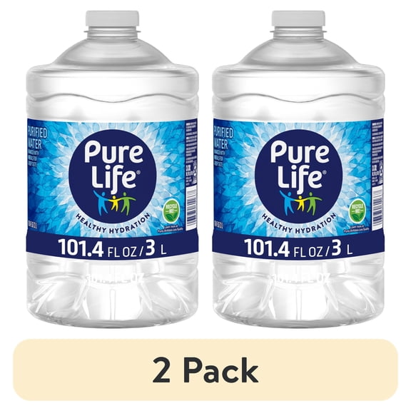 (2 pack) Pure Life Purified Water, 3 Liter, Single Plastic Jug