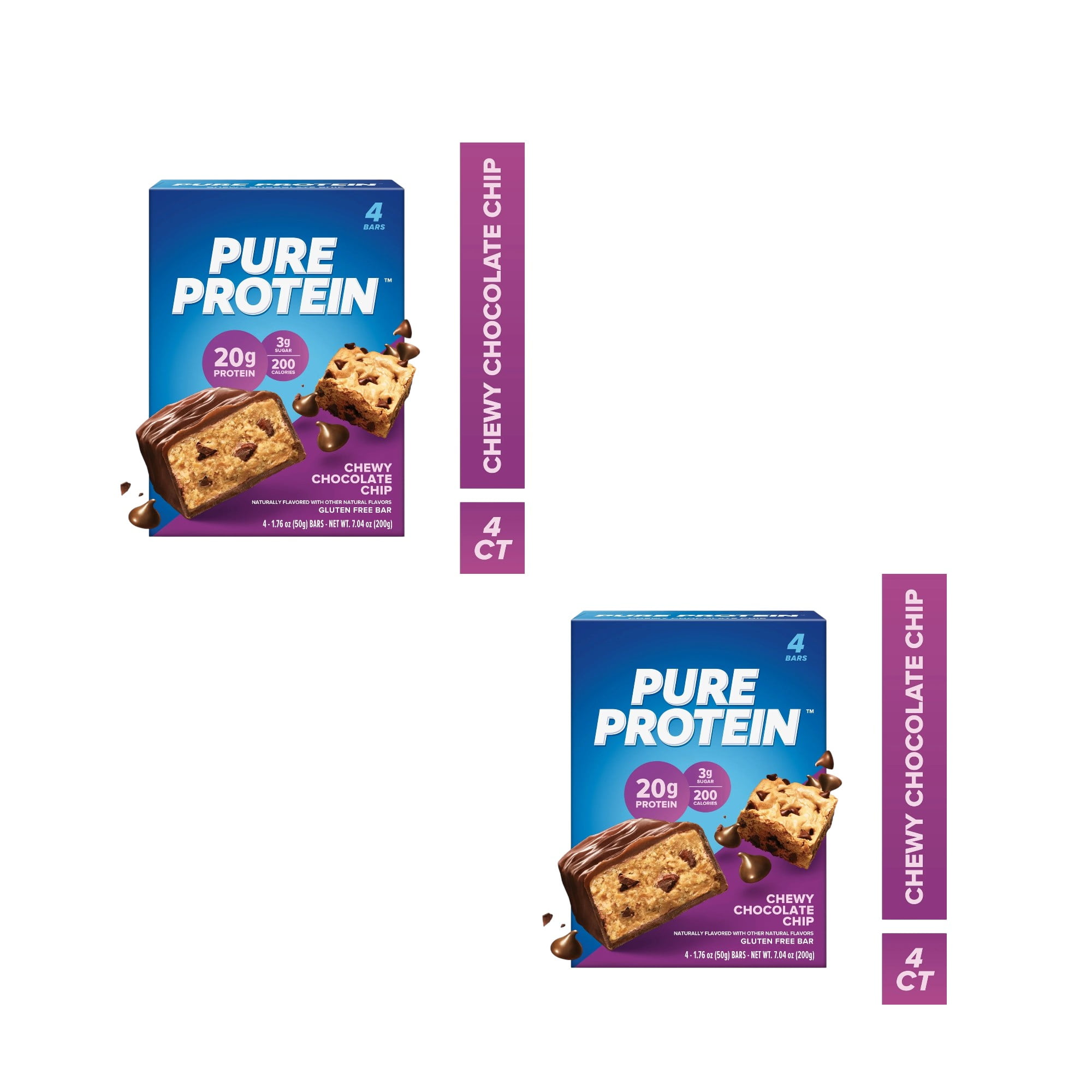 (2 pack) Pure Protein Bars, Chewy Chocolate Chip, 20g Protein, Gluten Free, 1.76 oz, 4 Ct