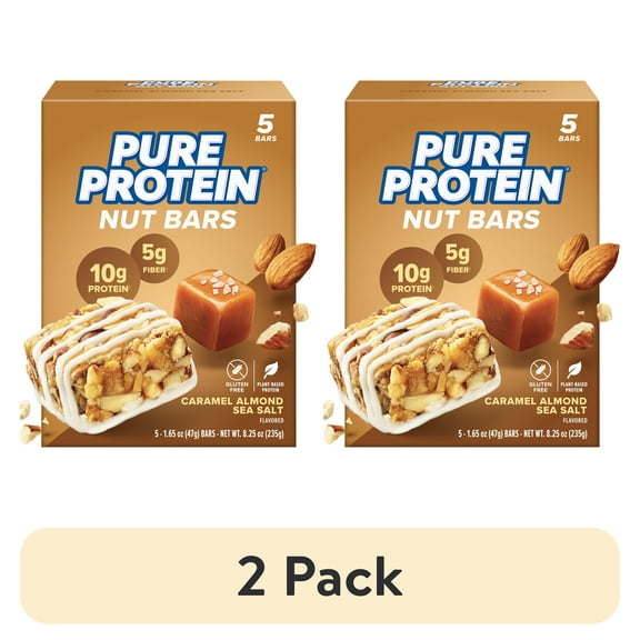 (2 pack) Pure Protein Nut Bars, Caramel Almond Sea Salt, 5 Pack