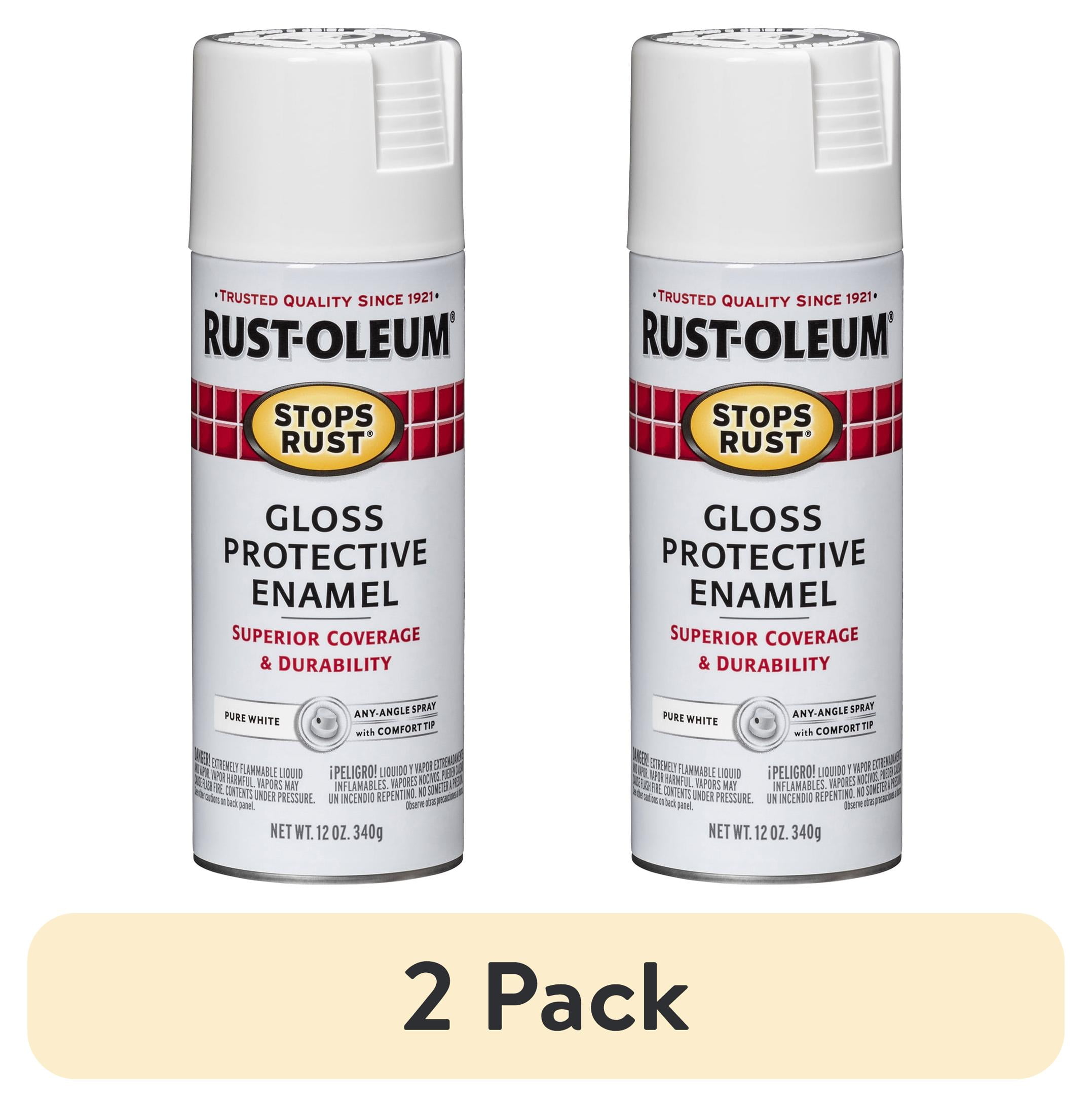 (2 pack) Pure White, Rust-Oleum Stops Rust Protective Enamel Gloss Spray Paint-250702, 12 oz