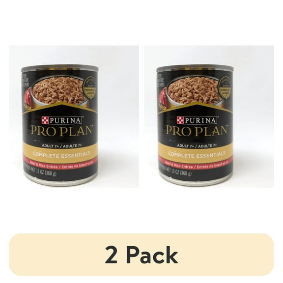 (2 pack) Puriina Pro Plan Complete Essentials Wet Dog Food, Beef and Rice Entree in Gravy Senior Wet Dog Food, 13 oz Can