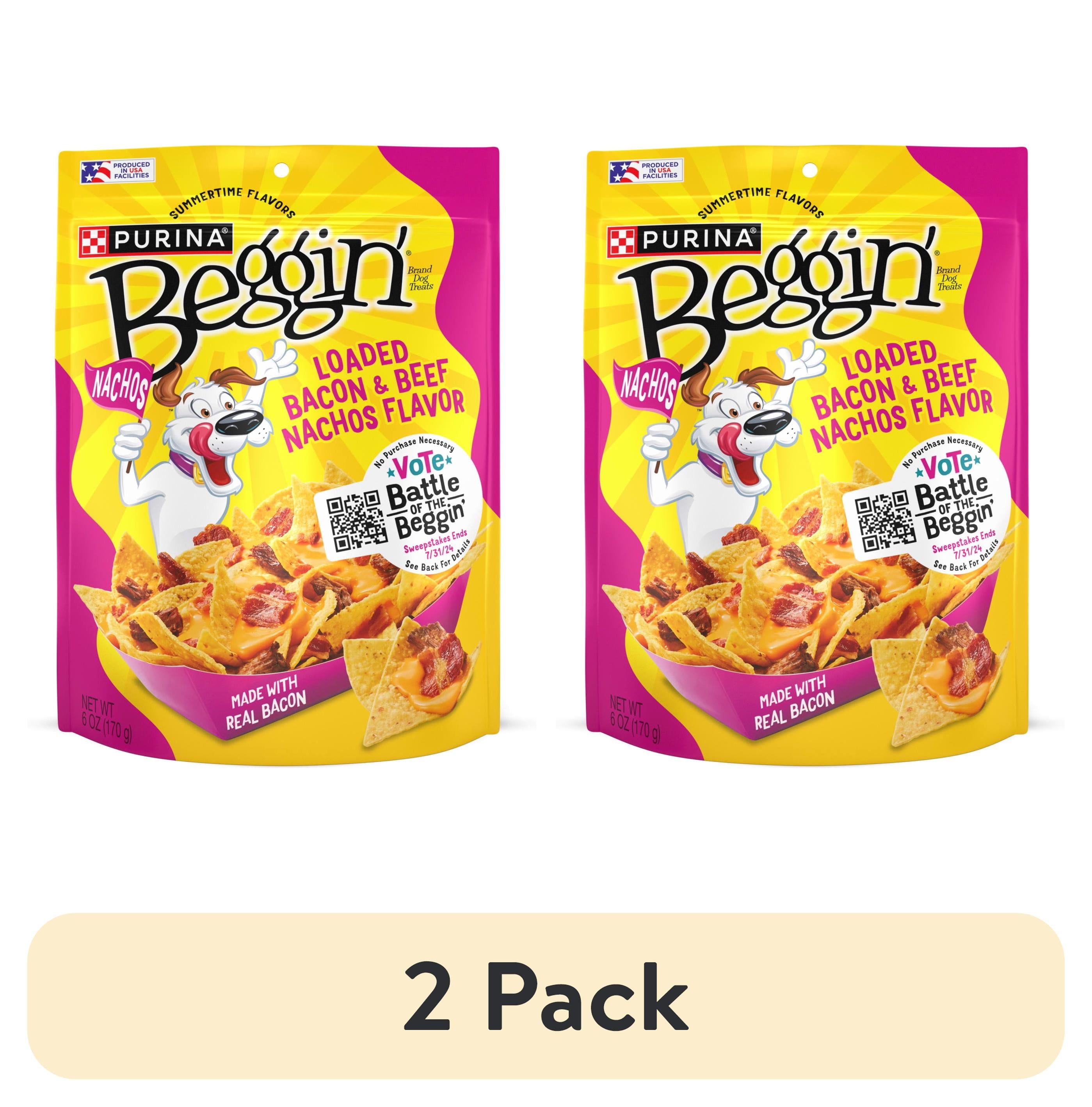 (2 pack) Purina Beggin' Strips Dog Treats with Real Bacon & Beef Nachos Flavors Tender Chews, 6 oz Pouch